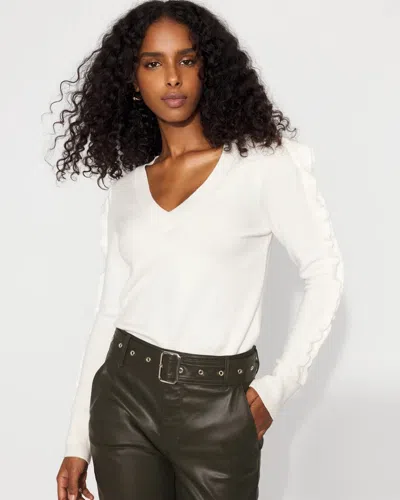 White House Black Market Petite Ruffle Sleeve Pullover Sweater In White