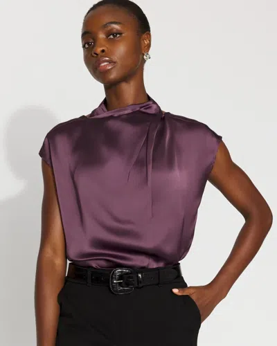 White House Black Market Petite Satin Draped Sleeveless Blouse In Purple