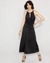 White House Black Market Petite Satin Halter Ruched Midi Dress In Black