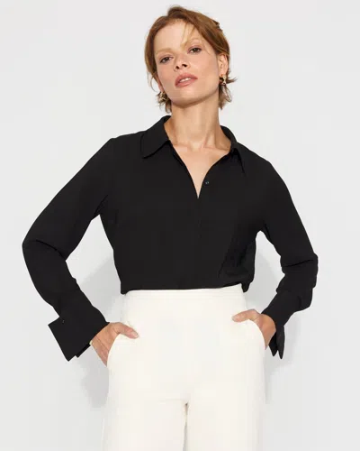 White House Black Market Petite Satin Tuxedo Cuff Shirt In Black