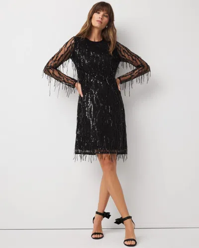 White House Black Market Petite Sequin Fringe Dress In Black