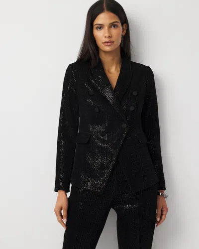 White House Black Market Petite Sequin Velvet Double Breasted Blazer In Black