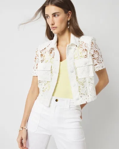 White House Black Market Petite Short-sleeve Lace Jacket In White