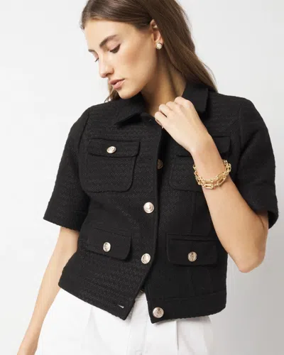 White House Black Market Petite Short-sleeve Tweed Jacket In Black