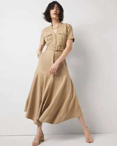 White House Black Market Petite Short-sleeve Utility Shirt Dress In Neutral