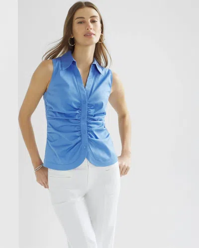 White House Black Market Petite Sleeveless Ruched Front Shirt In Tranquil Blue