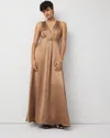 White House Black Market Petite Sleeveless Satin Gown In Brown