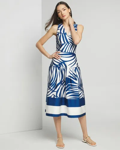 White House Black Market Petite Sleeveless V-neck Sateen Midi Dress In Palm Xl Brd Endless Blu
