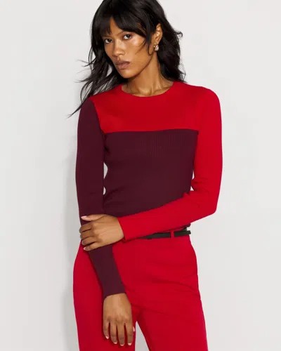 White House Black Market Petite Square Colorblock Pullover Sweater In Red