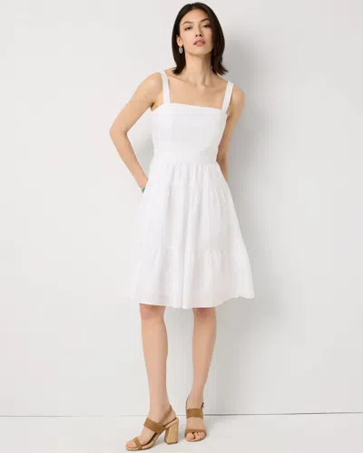 White House Black Market Petite Square Neck Cotton Dress In White