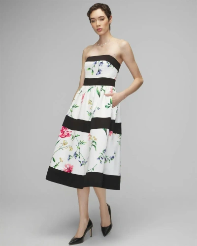 White House Black Market Petite Strapless Floral Contrast Fit & Flare Dress In Springtime Ao Ecru