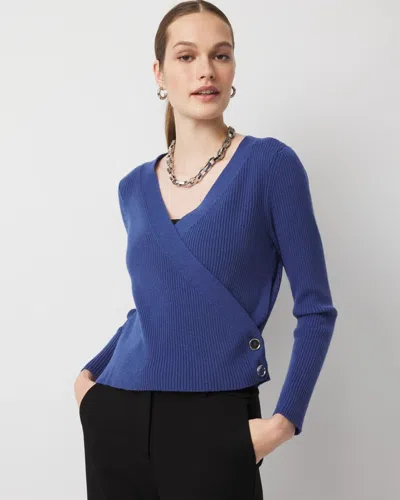 White House Black Market Petite Surplice Cardigan Sweater In Blue
