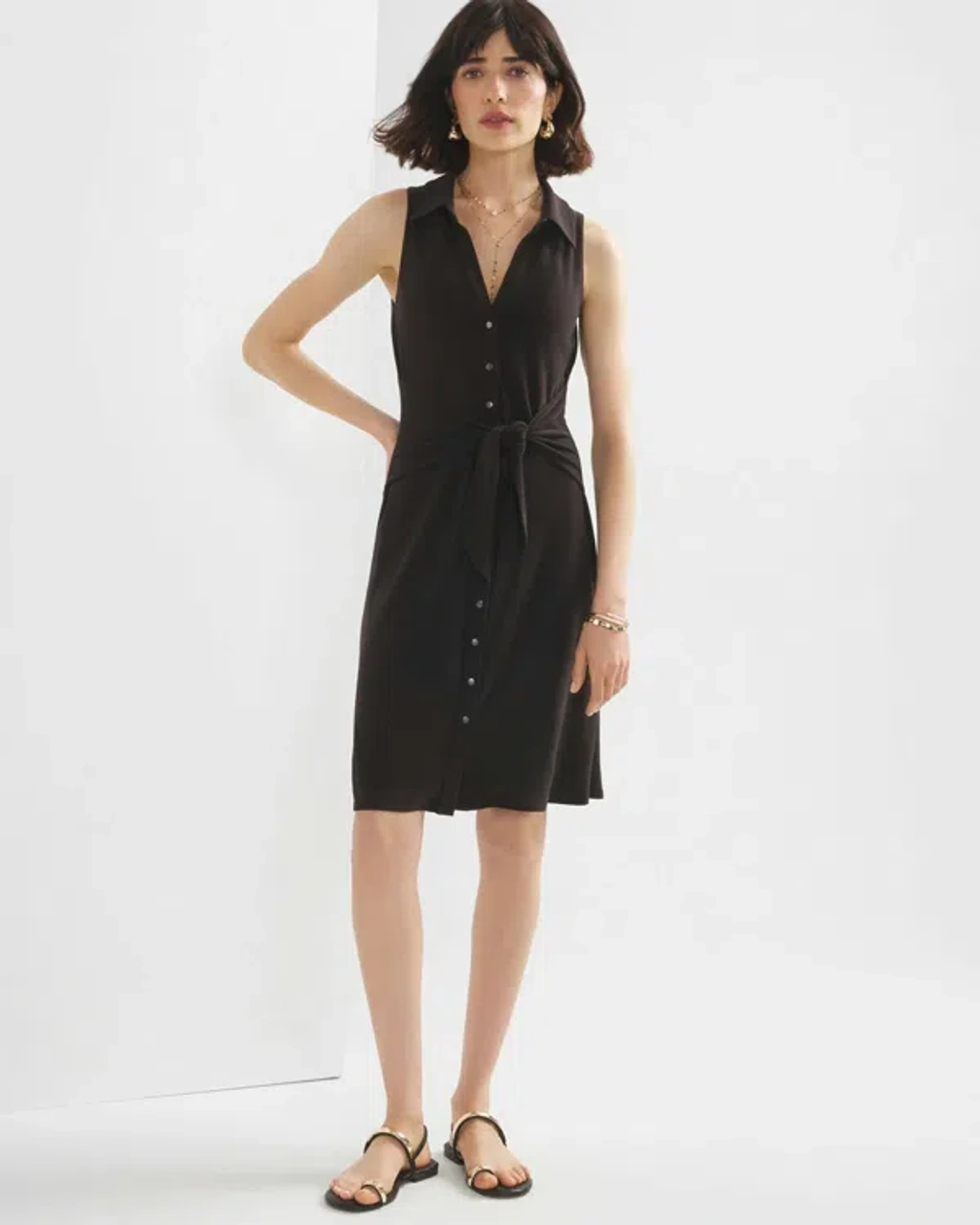 White House Black Market Petite Tie-front Dress In Black | ModeSens