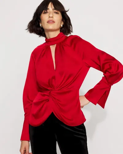 White House Black Market Petite Twist-front Satin Blouse In Red