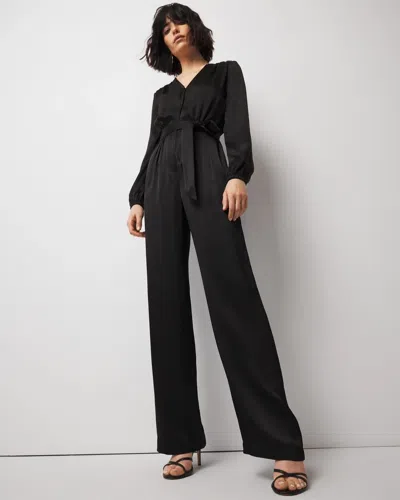 White House Black Market Petite V-neck Satin Jumpsuit In Black