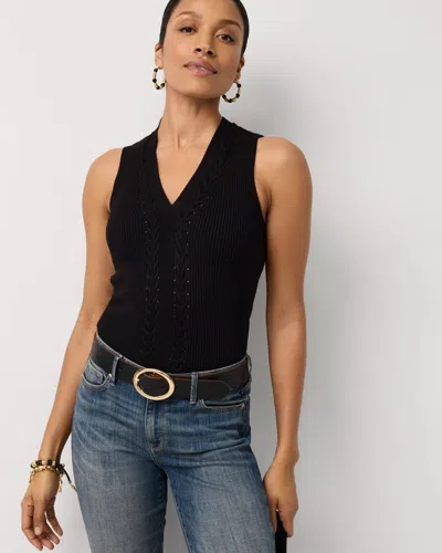 White House Black Market Petite V-neck Knit Tank Top In Black