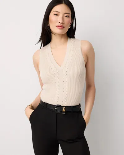 White House Black Market Petite V-neck Knit Tank Top In Neutral