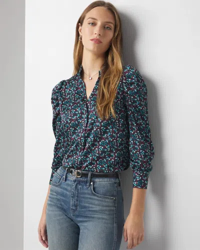 White House Black Market Petite Y-neck Ruched Shirt In Abstract Wings Mn Officer