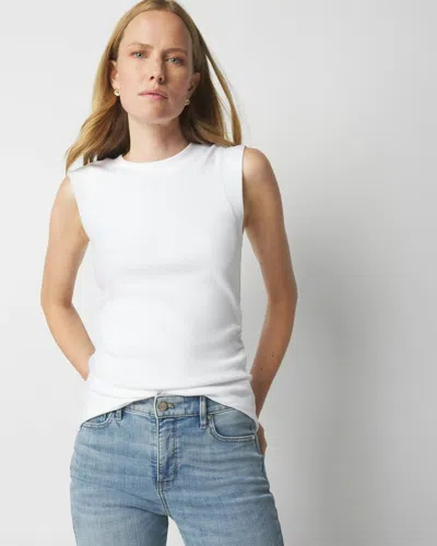 White House Black Market Pima Cotton Ribbed Ruched Side Tank In White