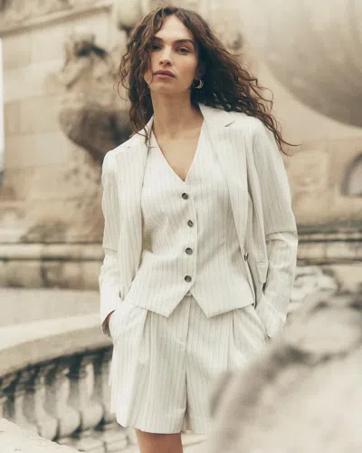 White House Black Market Pinstripe Vest In Chalk/black Pinstripe