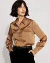 White House Black Market Pintuck Satin Shirt In Brown