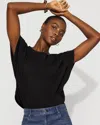 White House Black Market Pleated Cap Sleeve Tee In Black