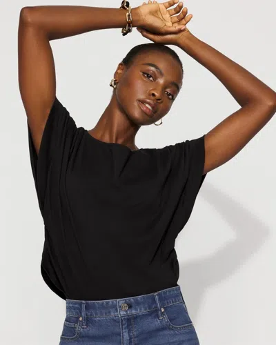 White House Black Market Pleated Cap Sleeve Tee In Black