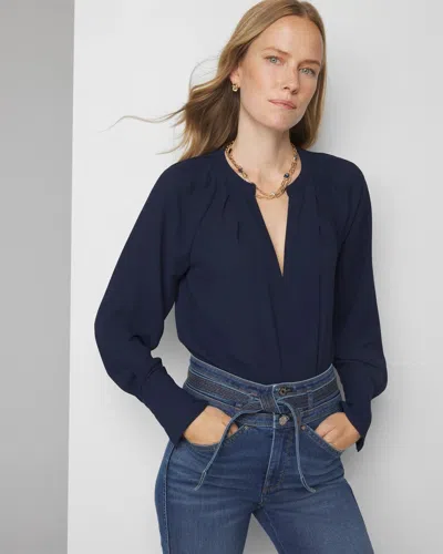 White House Black Market Pleated Front Blouse In Officer Blue