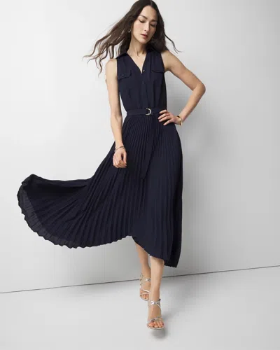 White House Black Market Pleated Shirt Dress In Officer Blue