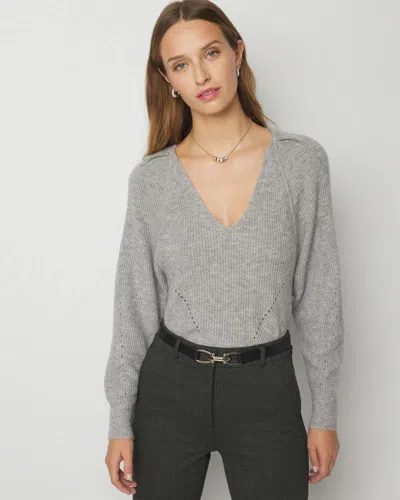 White House Black Market Pleated Shoulder V-neck Pullover Sweater In Heather Mercury