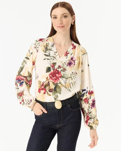 White House Black Market Pleated Sleeve Crepe Blouse In Harvest Floral Antique Wh