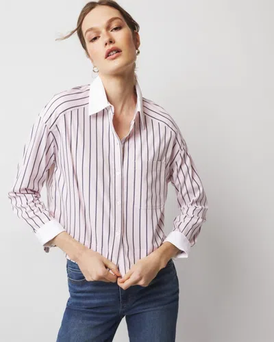 White House Black Market Pocket Poplin Shirt In Sherry Stripe White