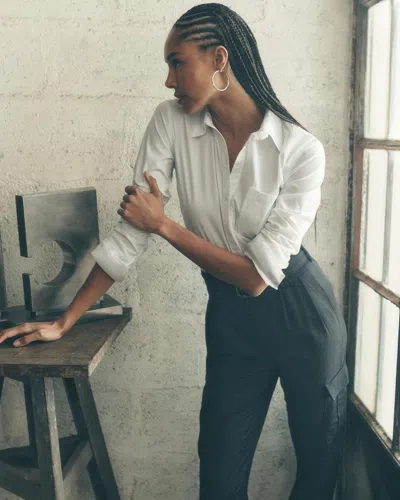White House Black Market Pocket Poplin Shirt In White