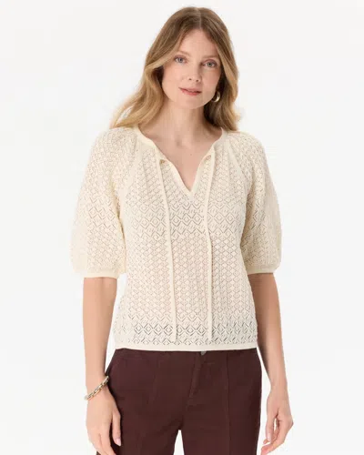 White House Black Market Pointelle Knit Puff Sleeve Pullover Sweater In Antique White