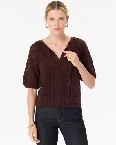 White House Black Market Pointelle Knit Puff Sleeve Pullover Sweater In Ravine
