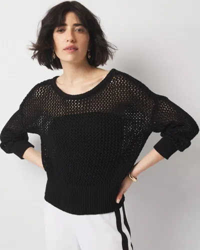 White House Black Market Pointelle Open Stitch Pullover Sweater In Black