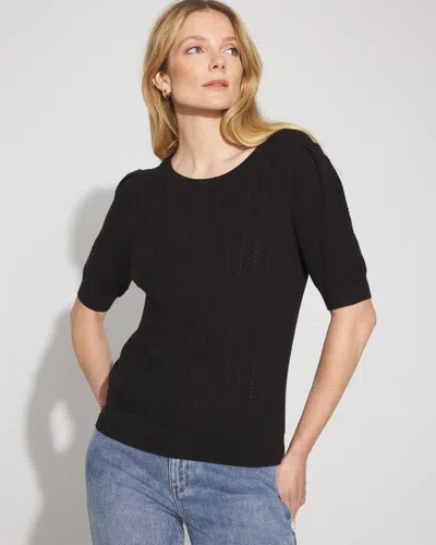White House Black Market Pointelle Puff Sleeve Sweater In Black