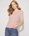 White House Black Market Pointelle Puff Sleeve Sweater In Metallic