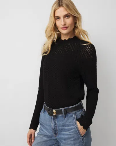 White House Black Market Pointelle Pullover Sweater In Black