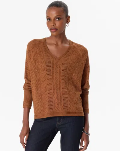 White House Black Market Pointelle V-neck Pullover Sweater In Heathered Golden Chestnut