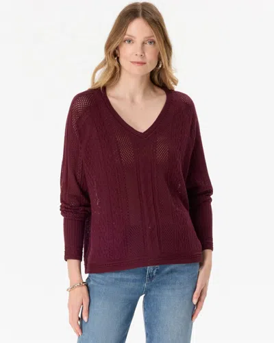 White House Black Market Pointelle V-neck Pullover Sweater In Port