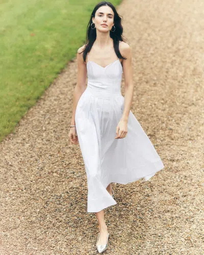 White House Black Market Poplin Corset Midi Dress In White