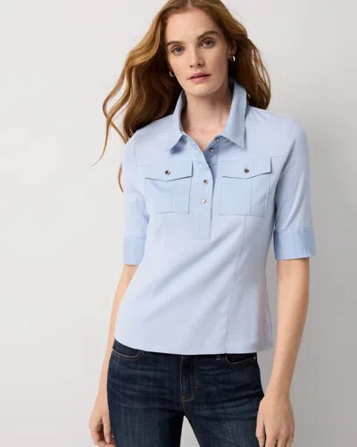 White House Black Market Poplin Detail Knit Polo Henley In Blue