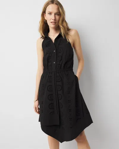White House Black Market Poplin Halter Shirt Dress In Black