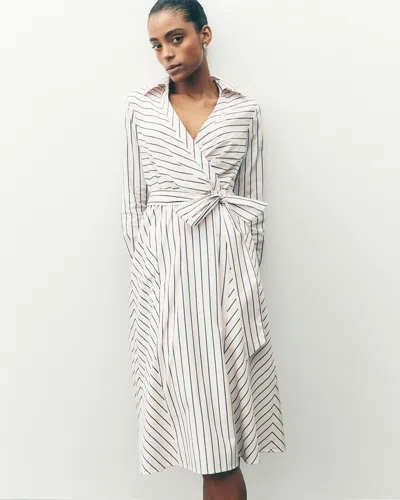 White House Black Market Poplin Midi Shirt Dress In Sherry Stripe White