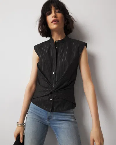 White House Black Market Poplin Twist Shirt In Black Lurex Pinstripe
