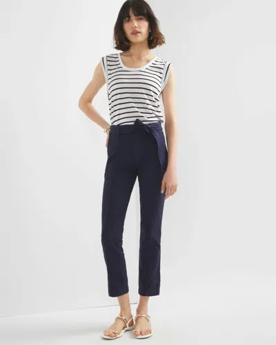 White House Black Market Pret High-rise Belted Straight Cropped Pant In Navy Blue