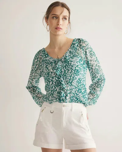 White House Black Market Printed Ruffle Front Blouse In Fleetingflr Tropical Teal