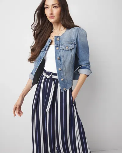 White House Black Market Puff Sleeve Cropped Denim Jacket In Boulevard Original