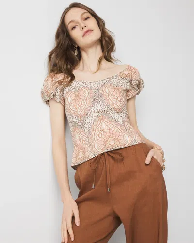 White House Black Market Puff-sleeve Paisley Top In White